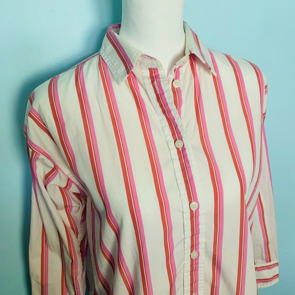 J. Crew Relaxed-fit Washed Cotton Poplin Shirt in Pink Stripe Size 2 - Picture 3 of 9